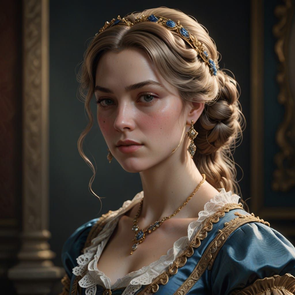 Elegant 18th-Century European Woman in Golden Light