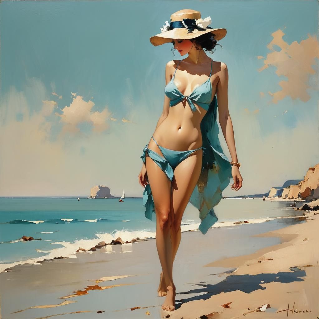 Nude on Beach in Andre Kohn Style