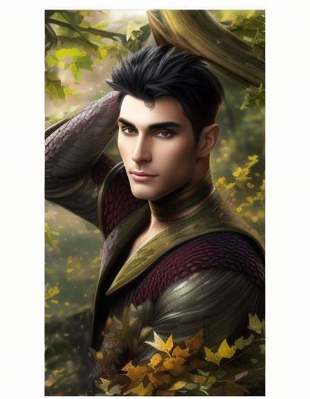 Autumn Elf Man in Forest, Detailed Fantasy Portrait