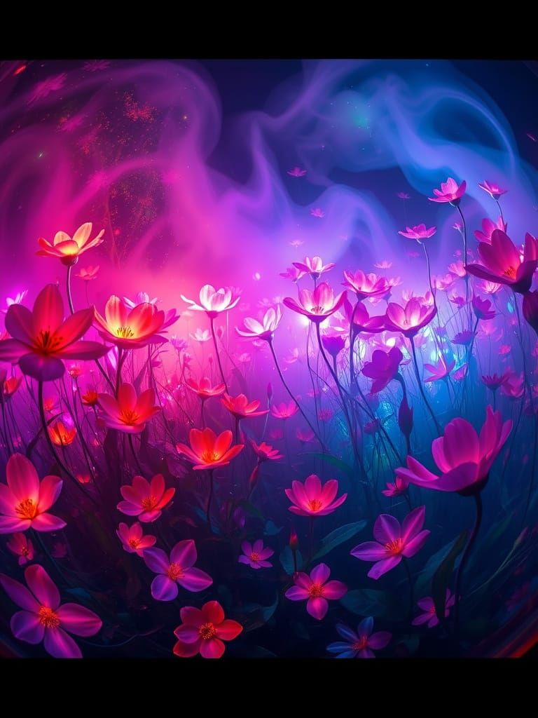 Ethereal Flower Garden with Bioluminescent Blooms