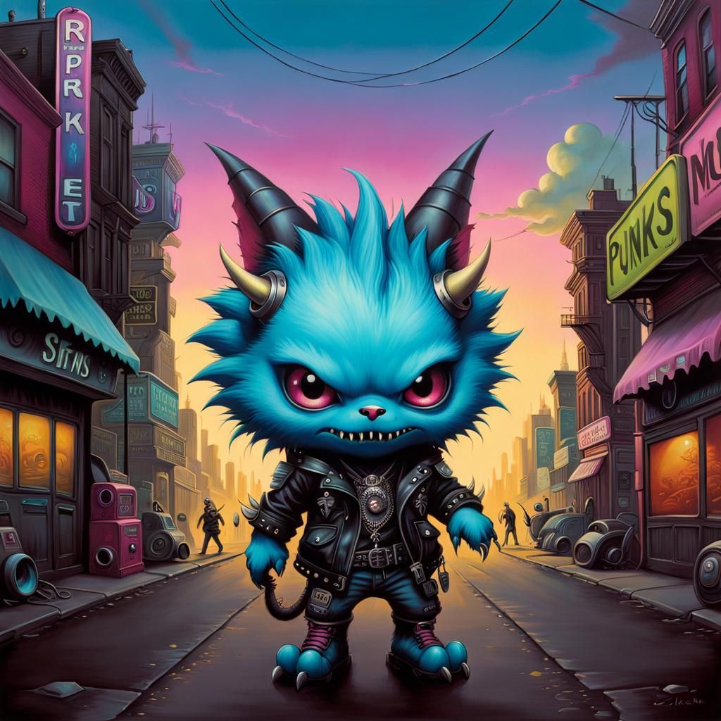 Cute Punk Monster in Retro City: Pop Surrealism