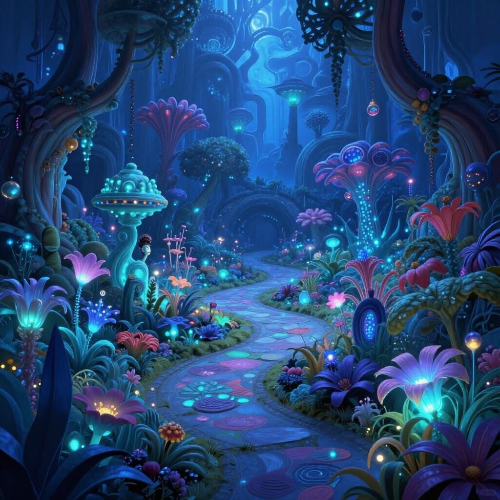 Azure Reverie Enchanted Garden in Ethereal Light