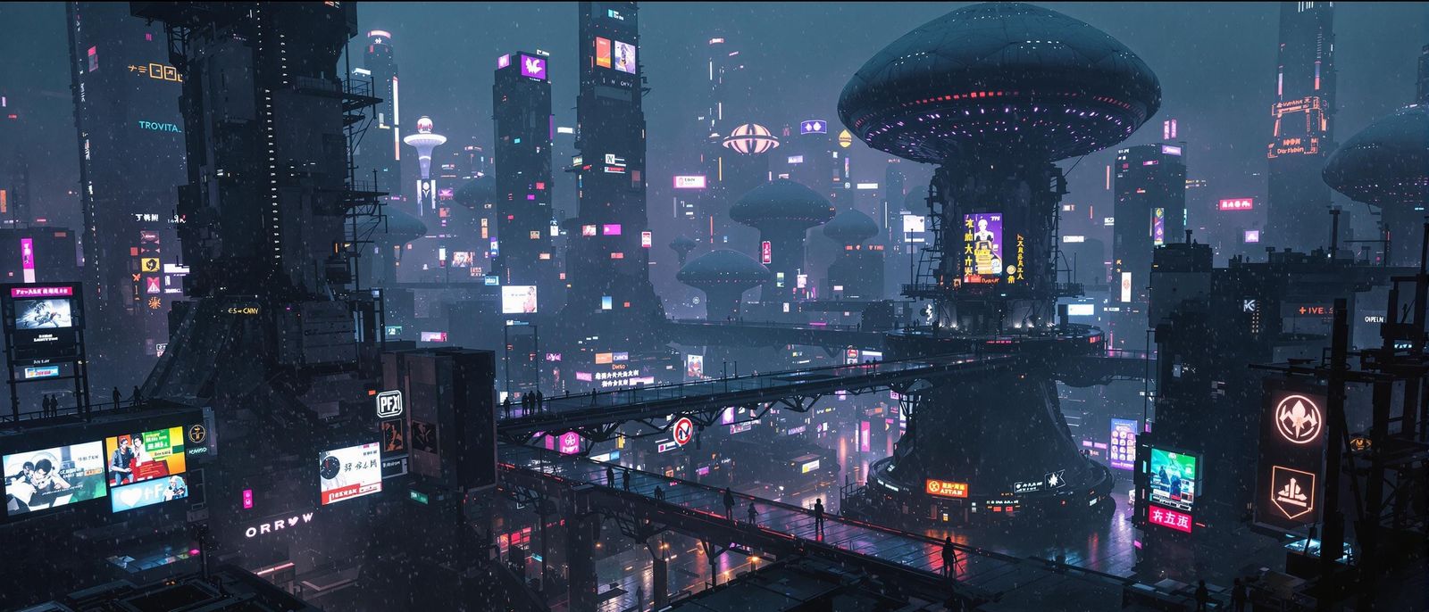 Abandoned Futuristic Metropolis in 3528, with Neon-Lit Skysc...