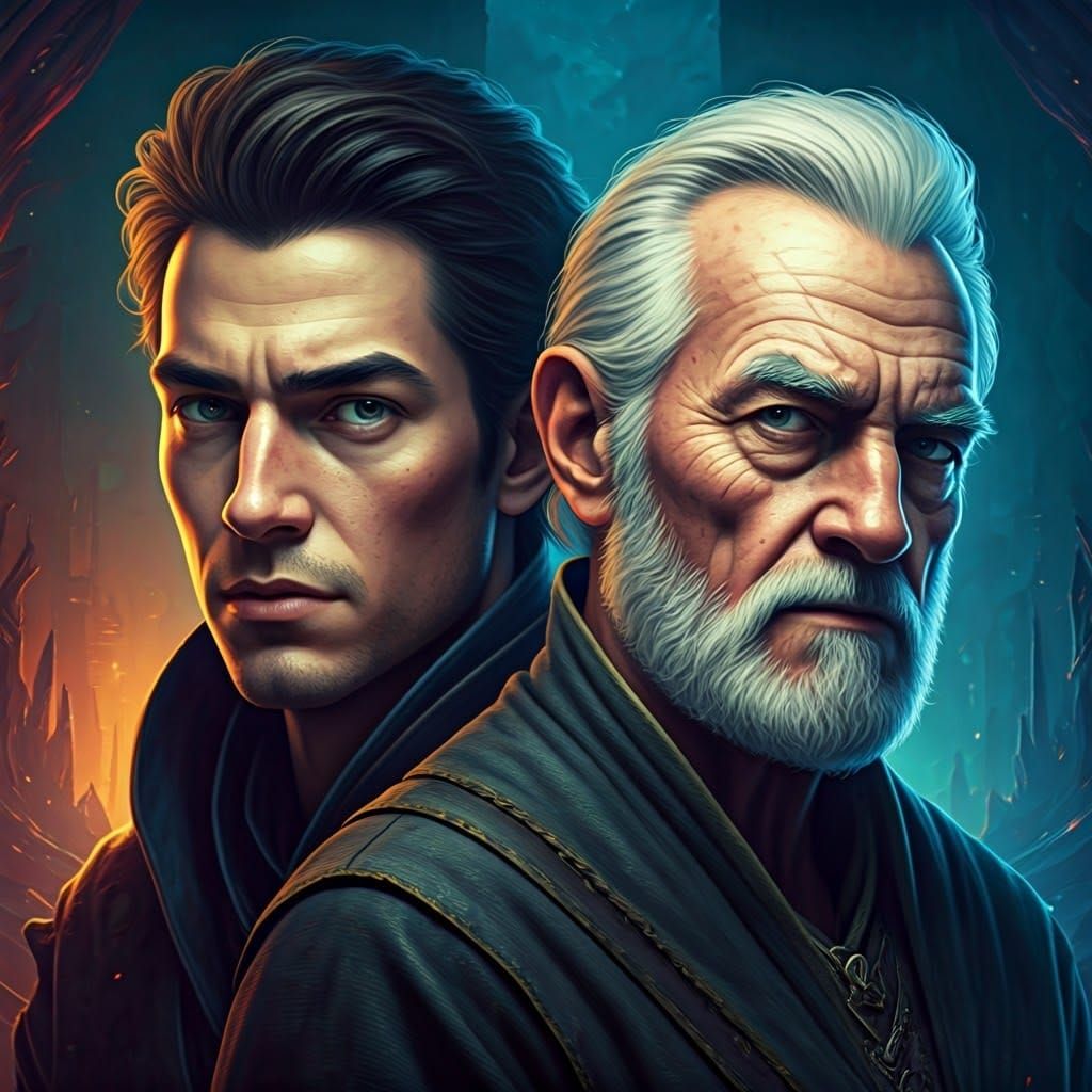 Mystical Realm: Young Man and Elderly Man