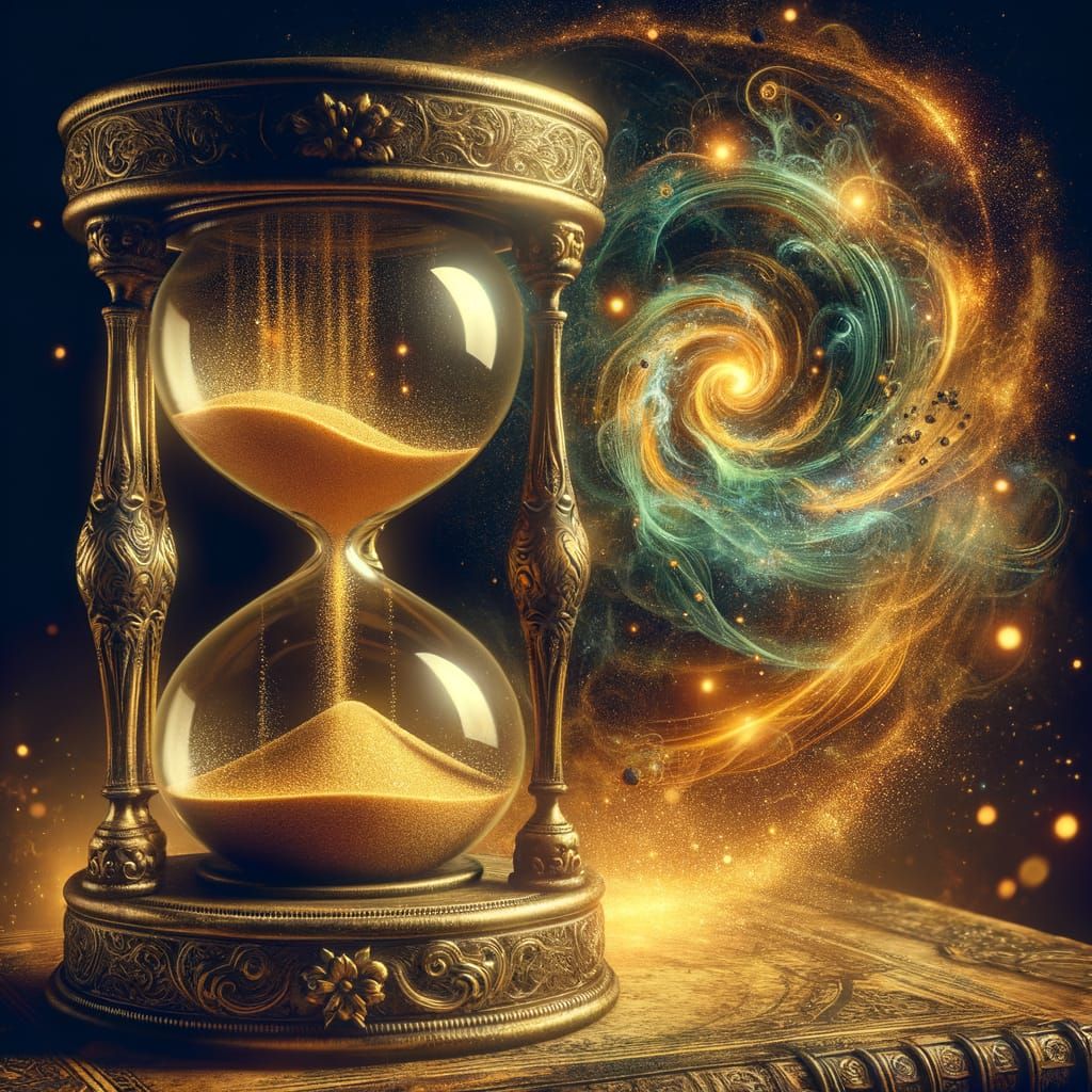 Ornate Sandclock Double Exposure in Mystical Style