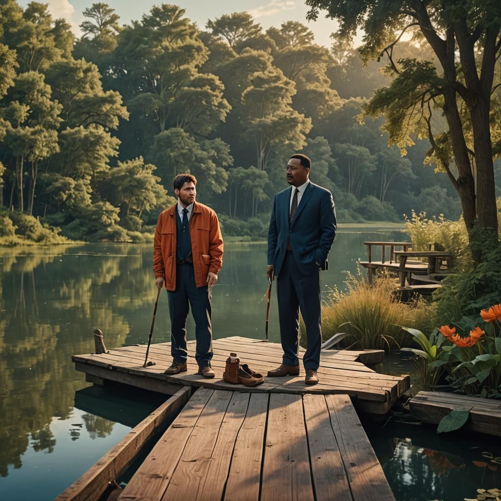 Messi and Martin Luther King Fishing: Matte Painting