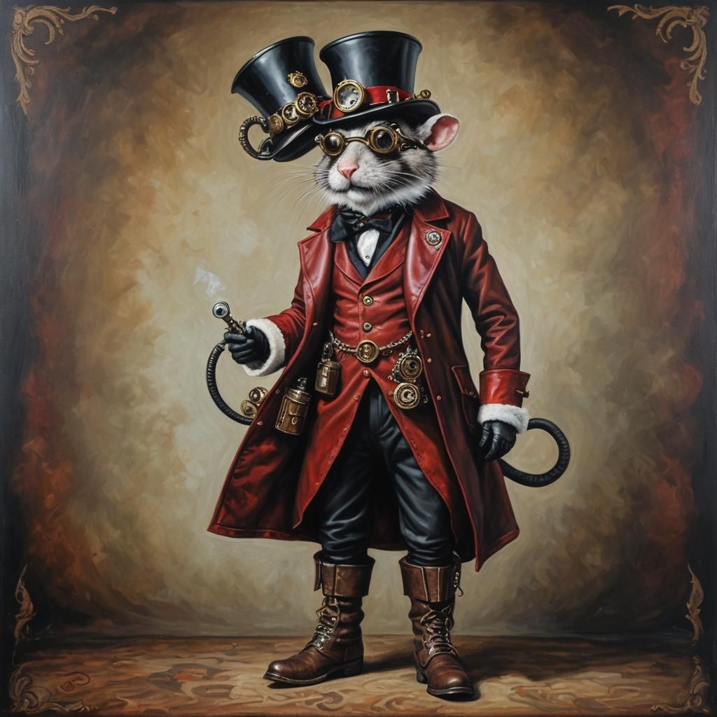 Dapper Steampunk Rat in Embossed Leather Santa Suit
