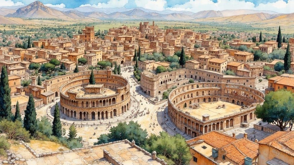 Aerial View of Ancient Rome in Watercolor Style