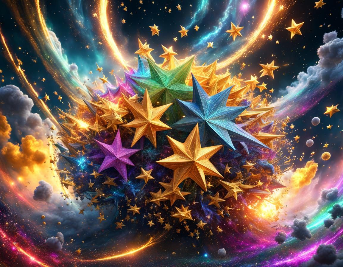 Golden Stars Swirl in Colorful Nebula