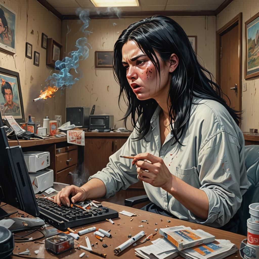 Hyperrealistic Woman in Motel Room, Digital Art