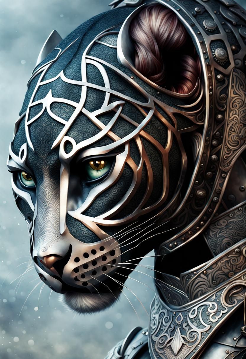 Gorgeous Knight in Panther Armor: Hyperrealistic Portrait