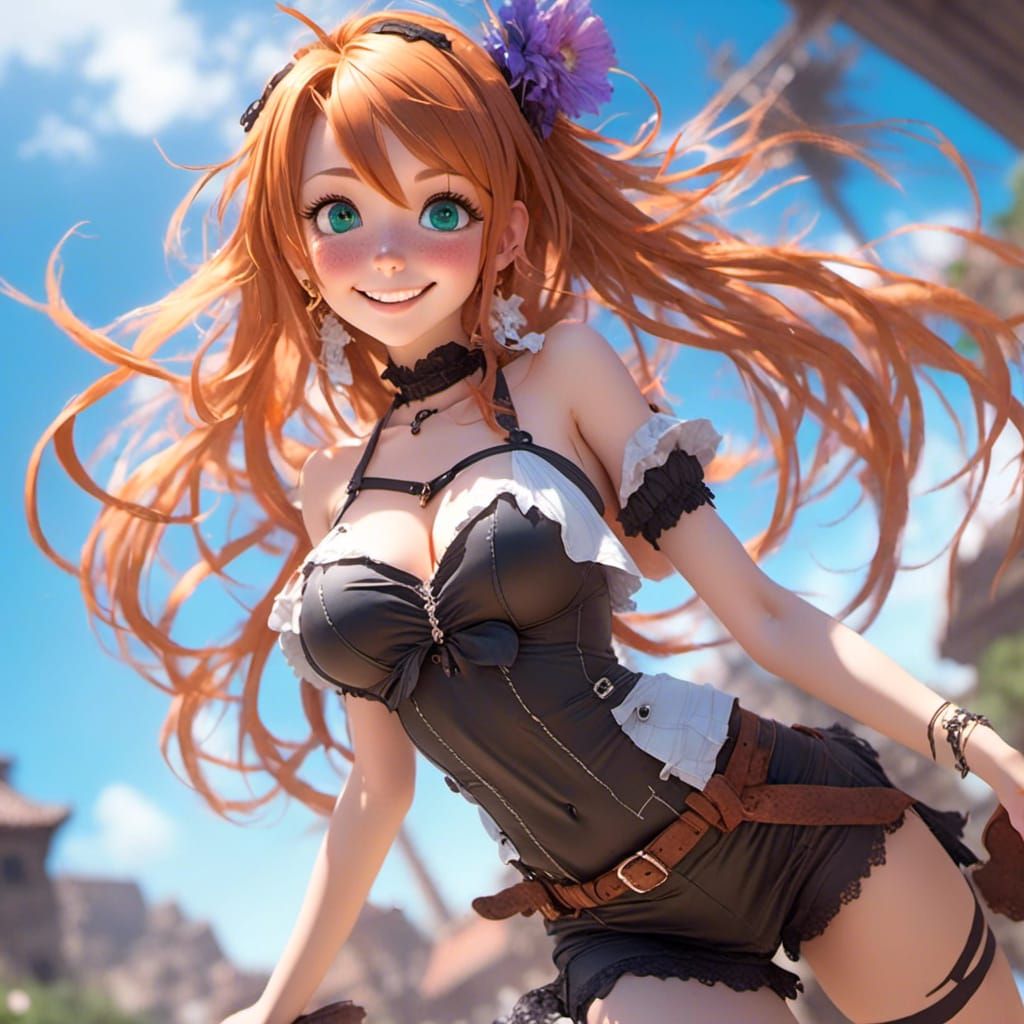 Smiling Anime Woman in Photorealistic 2.5D Style