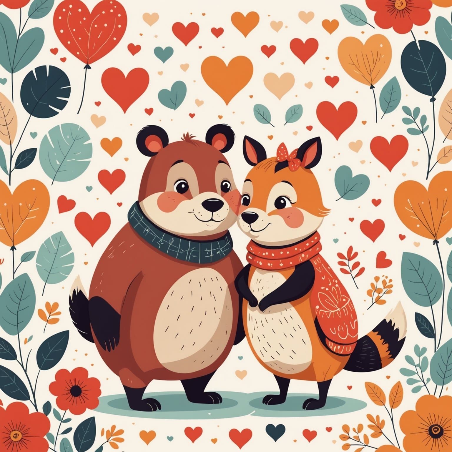 Charming Cartoon Animal Couple in Love