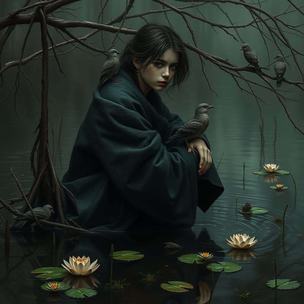 Ethereal Swamp Sorrow in Dark Woolen Coat