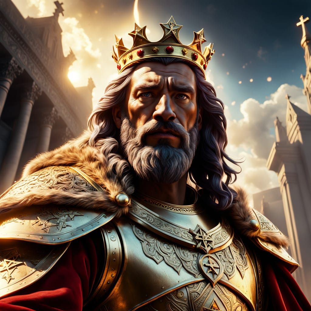 Jewish King in Golden Armor with Star of David Crown