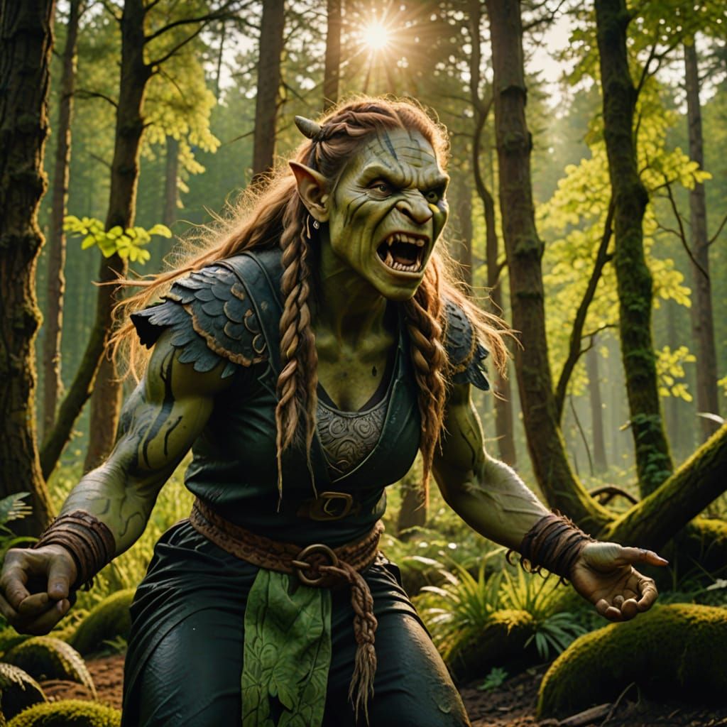 Nordic Troll Beats Velociraptor in Cinematic Forest