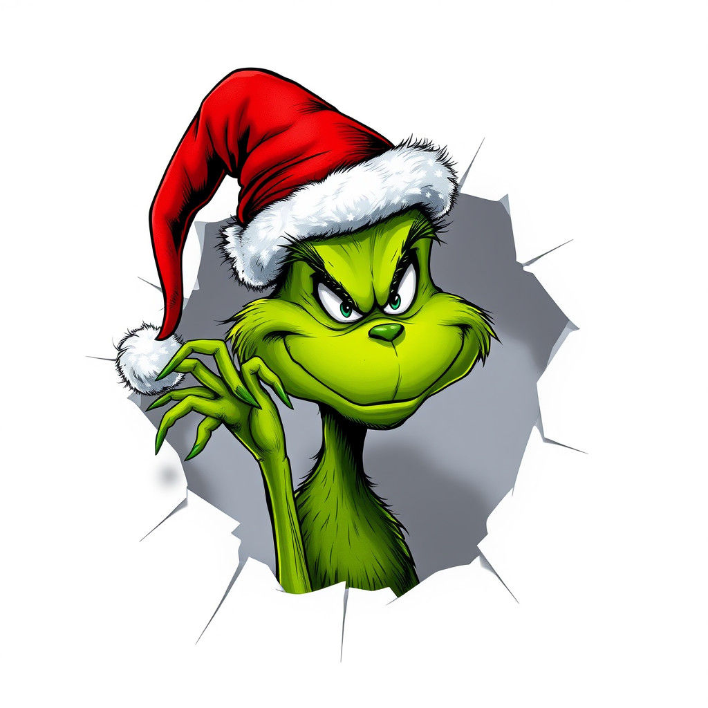Whimsical Dr. Seuss-Inspired Grinch Emerges from Torn Backgr...