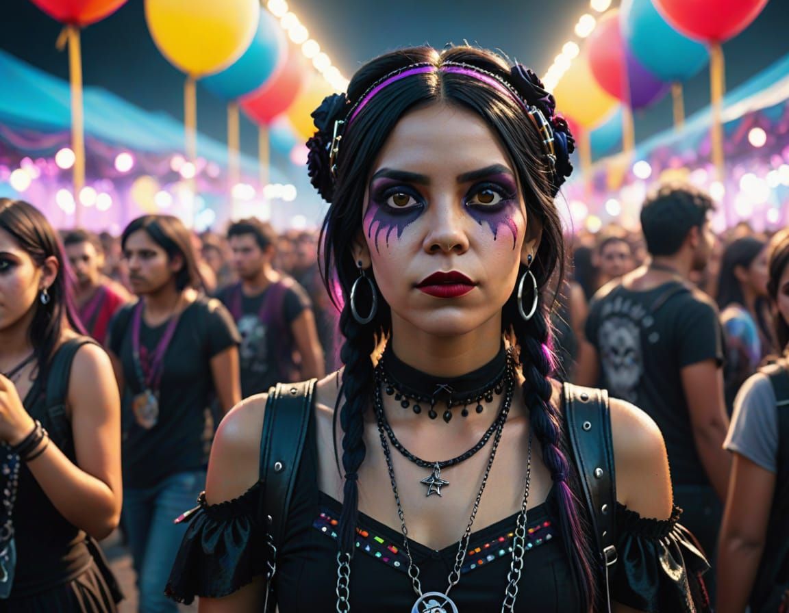Goth Woman at Music Festival in Photorealistic Style