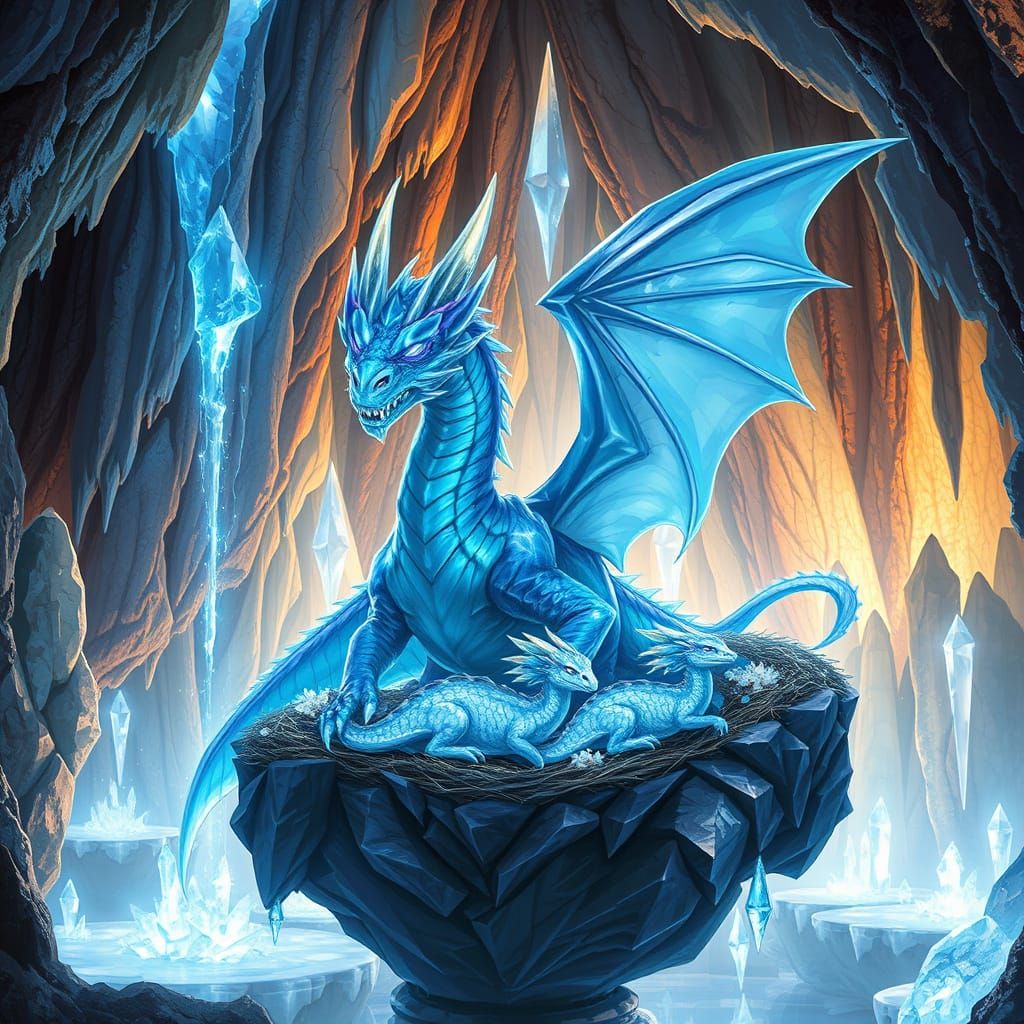 Crystal Dragon in Luminescent Crystal Cave