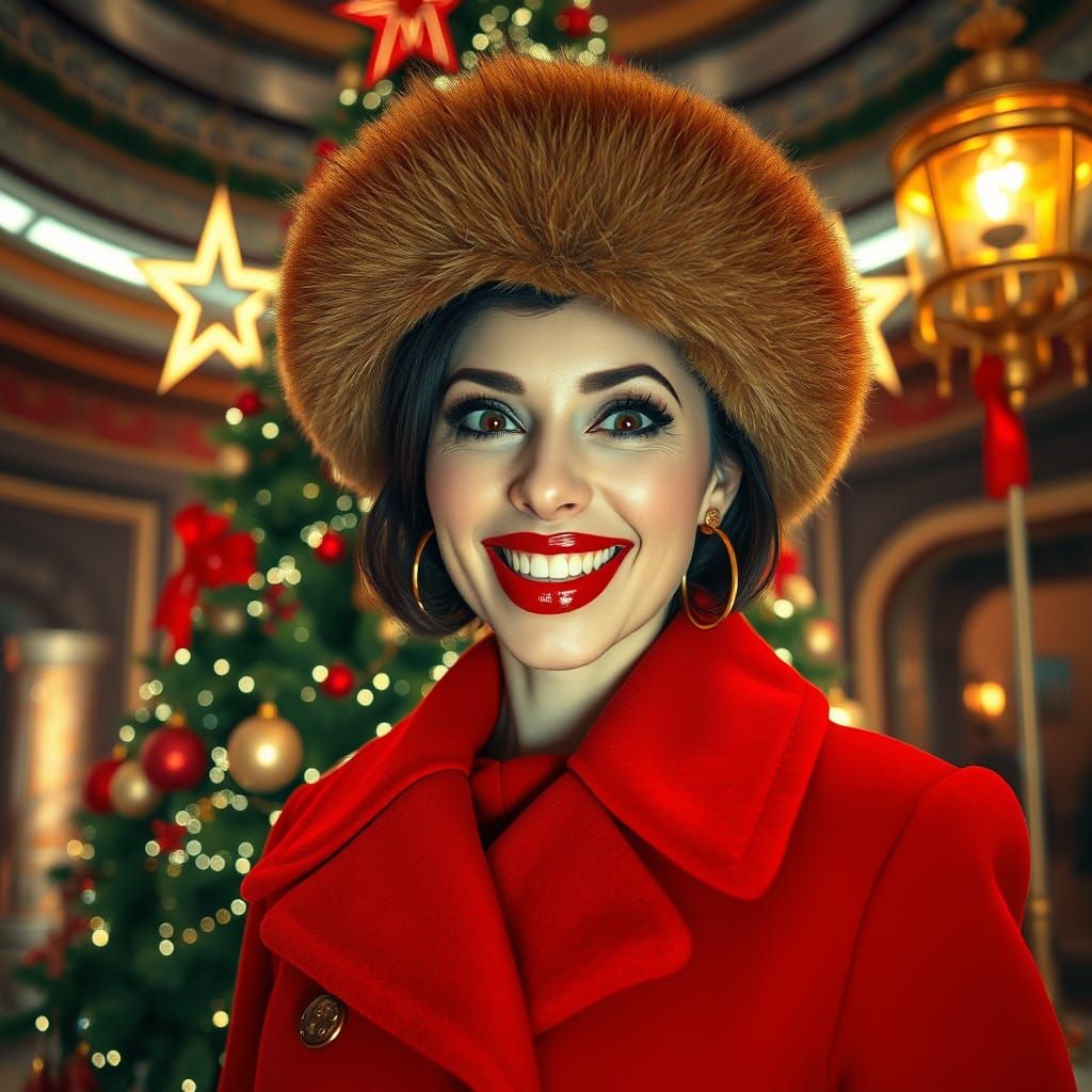 Futuristic USSR Christmas Scene in Retrofuturistic Style