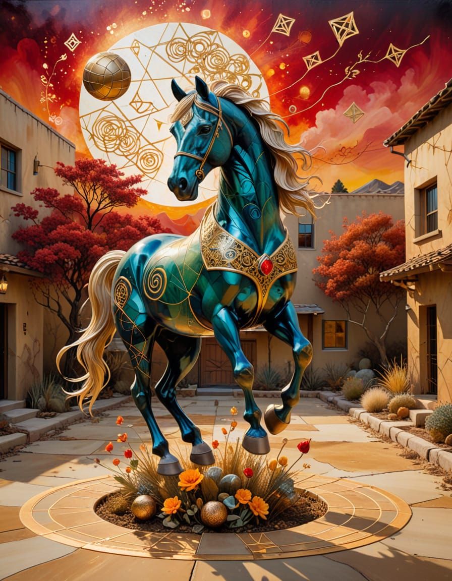 Dynamic Gypsy Horse in Surrealist Mixed Media