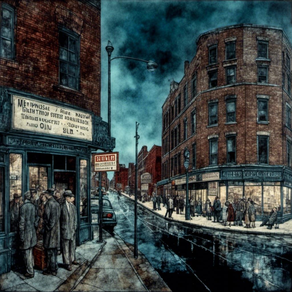 Bustling Memphis Tennessee Street Scene, Alcohol Ink Style