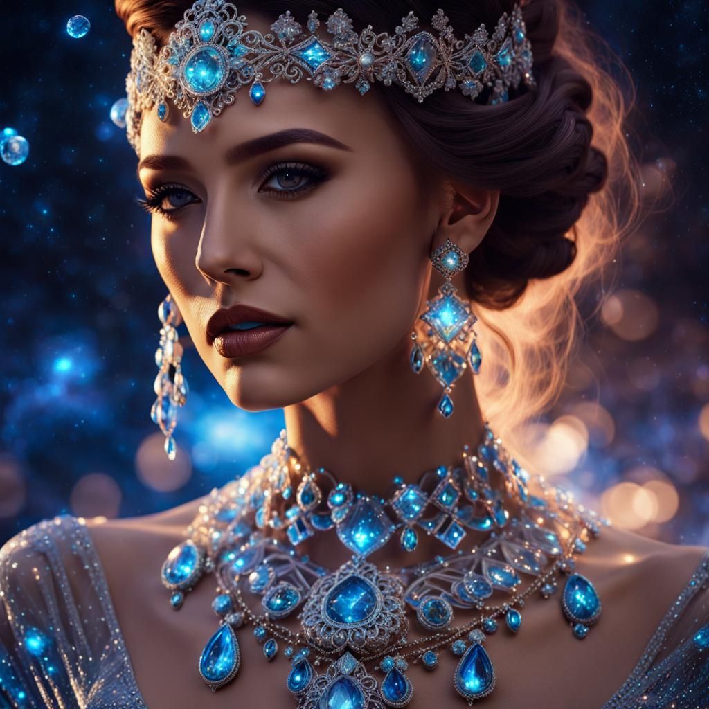 Woman in Glass Dress Against Night Sky