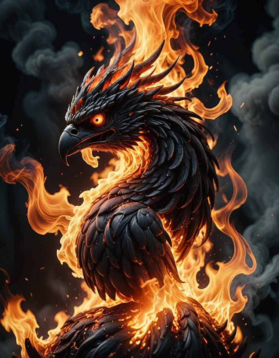 Surreal Phoenix Rises from the Ashes in Vibrant Digital Pain...
