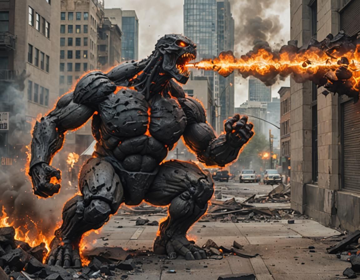 Obsidian Golem Rampages Through Metropolitan City