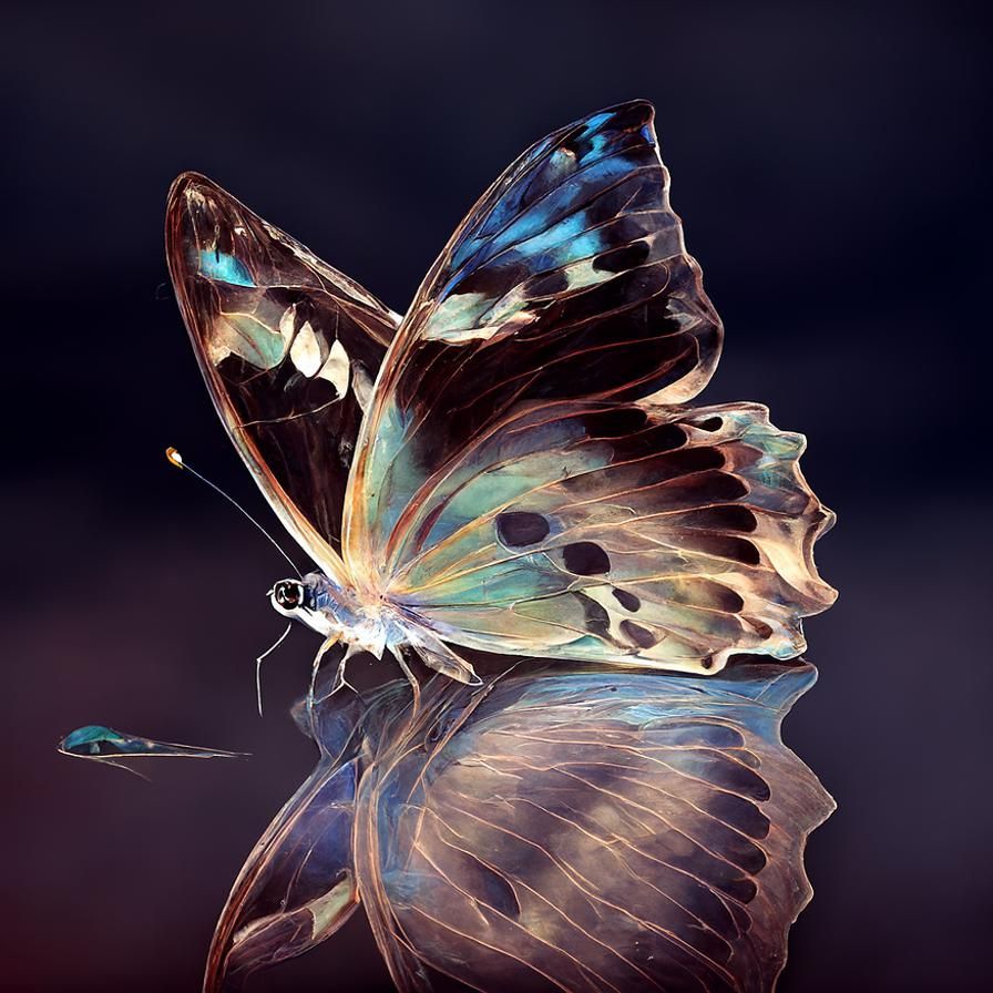 Blue and Purple Butterfly in Holographic Airbrush Style