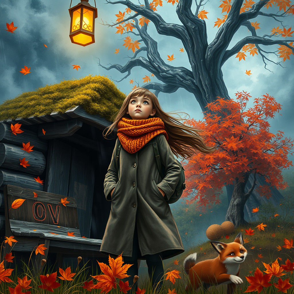 Girl in Autumn Rain: A Whimsical Digital Painting
