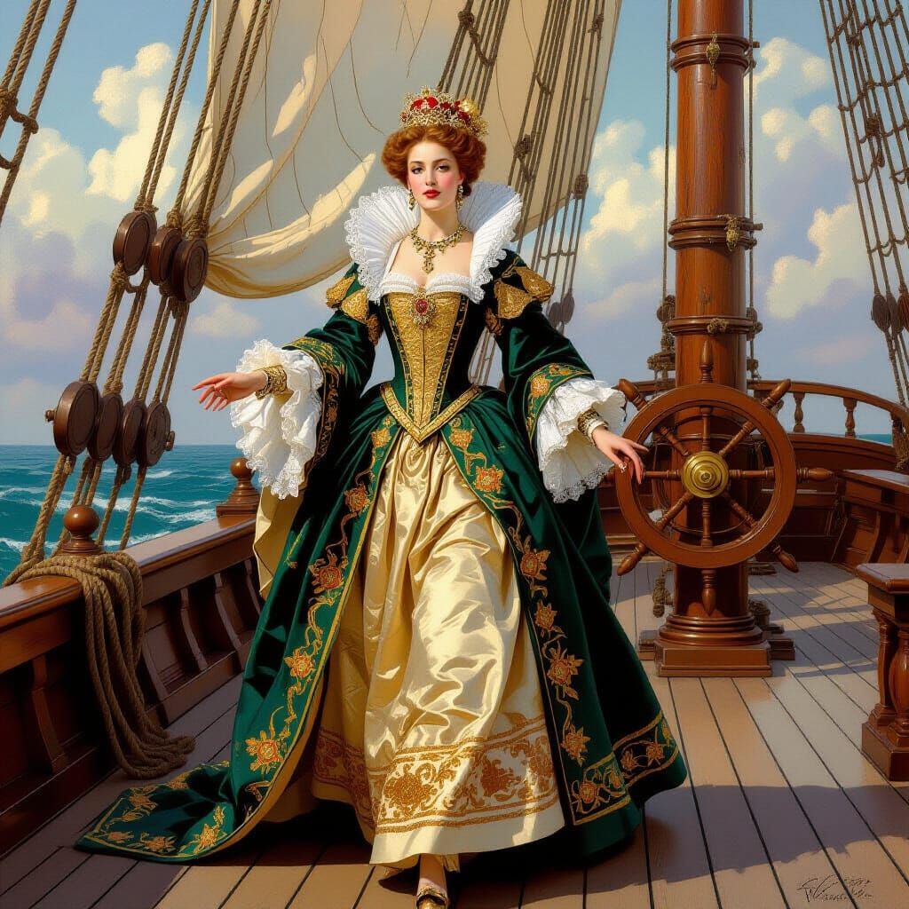 Iberian Queen Ascends Ship, Art Nouveau Style