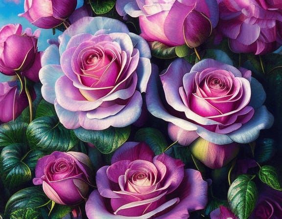 Hyperrealistic Rose Flowers in Fantasy Garden