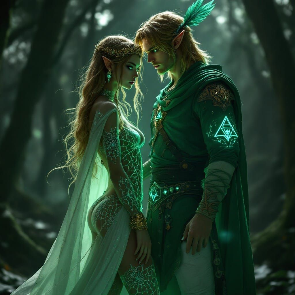 Ethereal Goth Princess Zelda and Link in a Mystical Dark For...