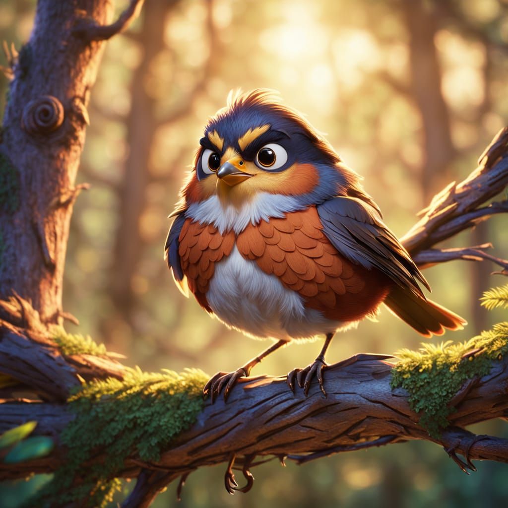 A proud robin standing heroically on a tree branch at golden hour