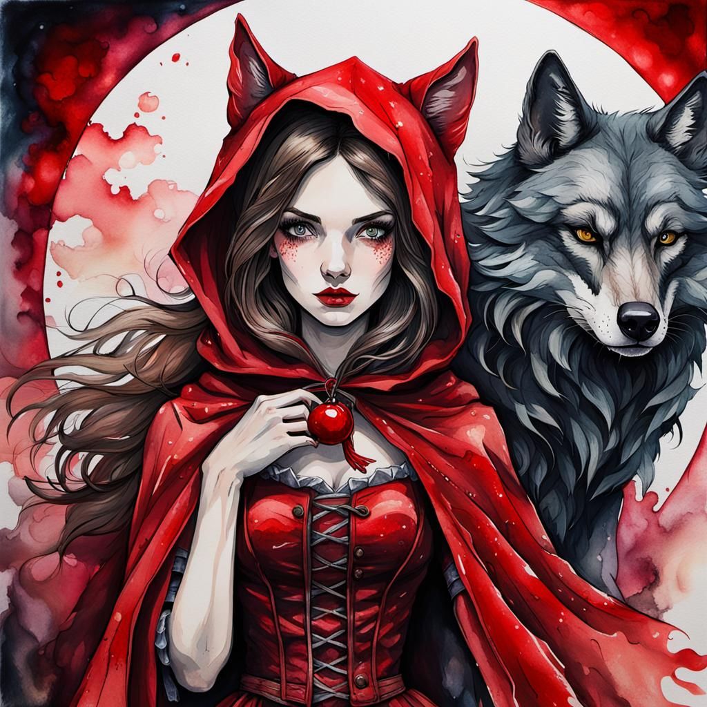 Big Bad Wolf and Little Red Riding Hood: Alcohol Ink Art