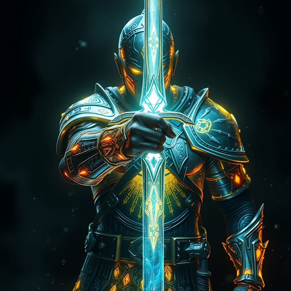 Dark Paladin in Prismatic Armor, Digital Art