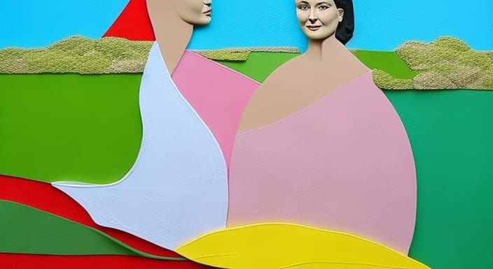 Painted Sculpture of a Woman in Hockney Style