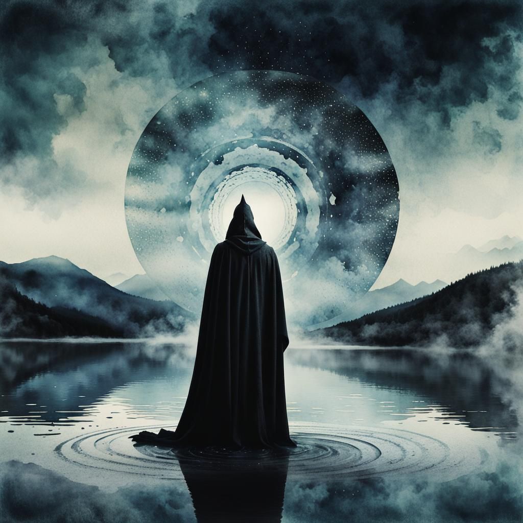 Dark Magician Summons Water Powers in Watercolor