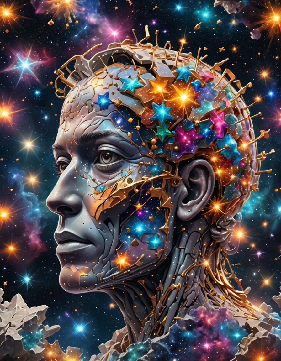 Dazzling 3D Brain in Sparkling Galaxy