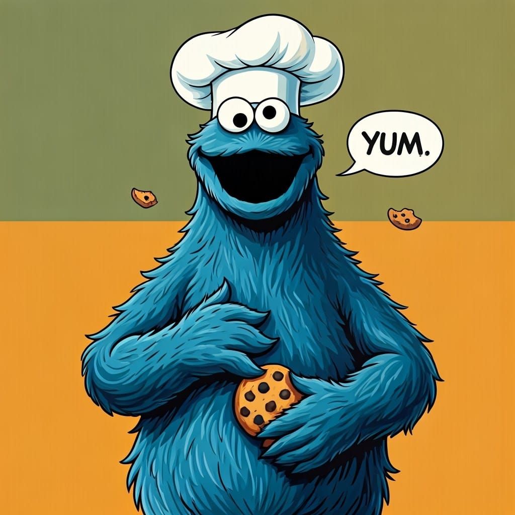 Cookie Monster Chef in Pop Art Style