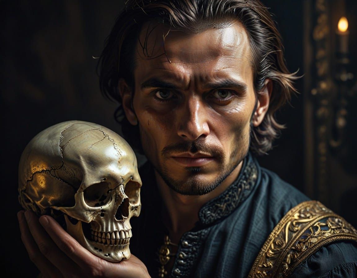 Dramatic Baroque Man with Skull in Chiaroscuro