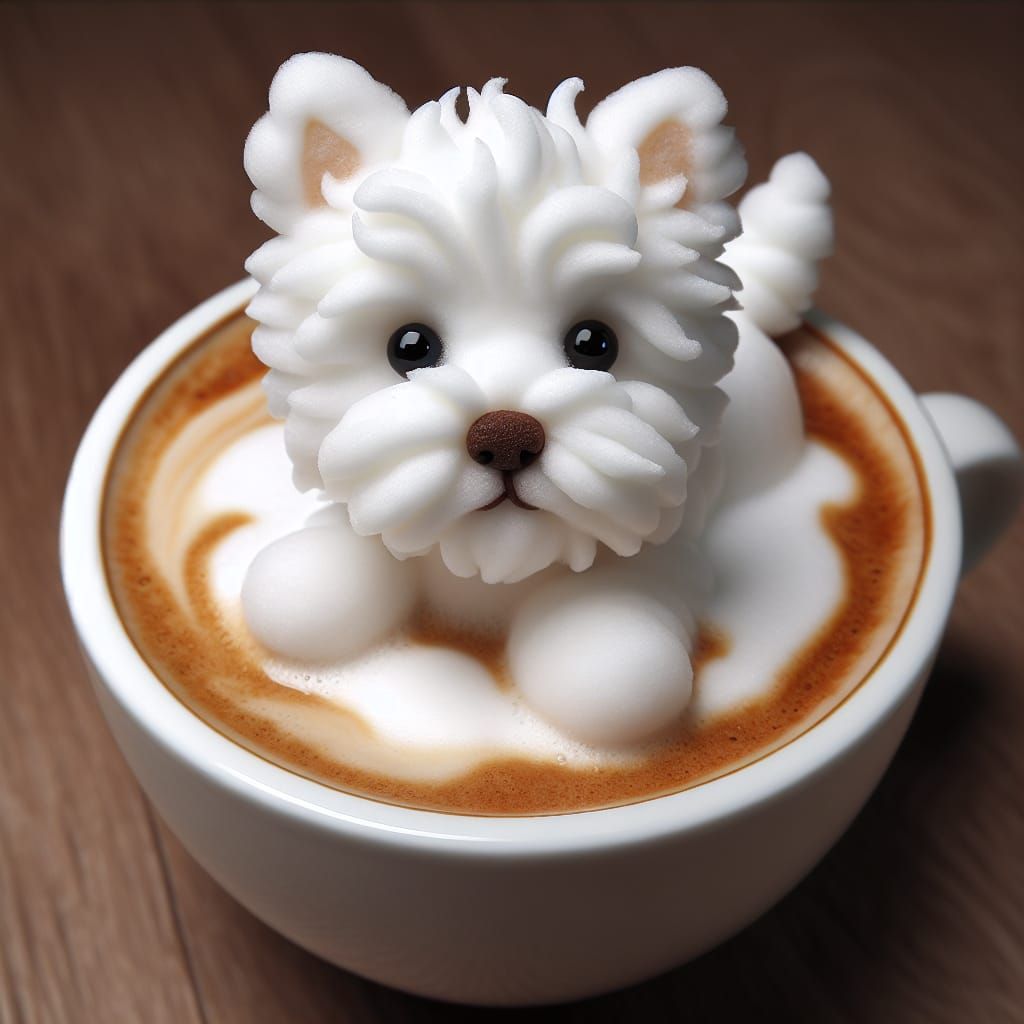 Cappuccino Art: Westie Dog Made of Milk Foam