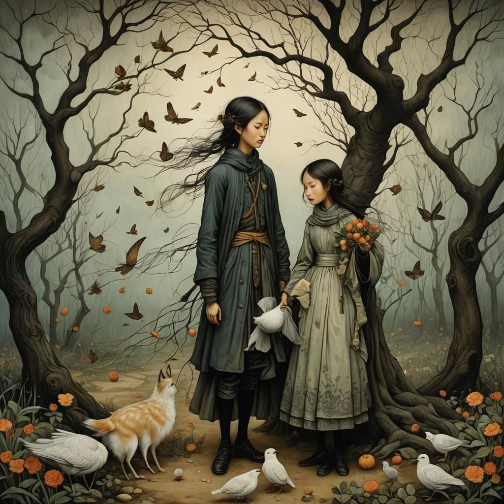 Detailed Fantasy Scene Inspired by Classic Illustrators