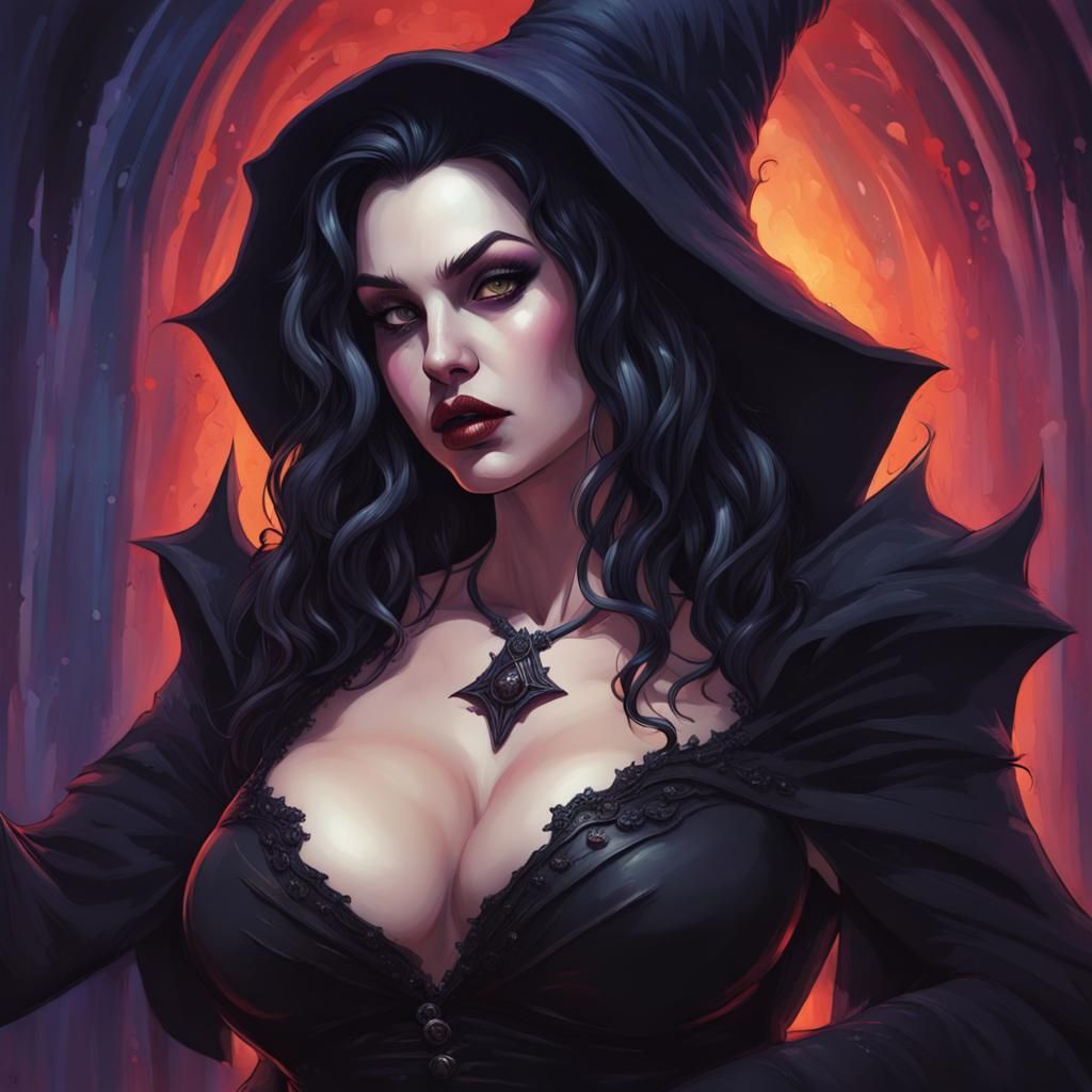 Gothic Vampire Witch in Hyperrealistic Splash Art