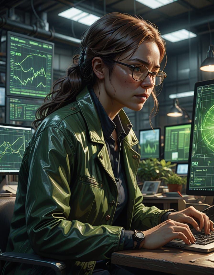 Concept Art: Woman Analyzing Data in Modern Office