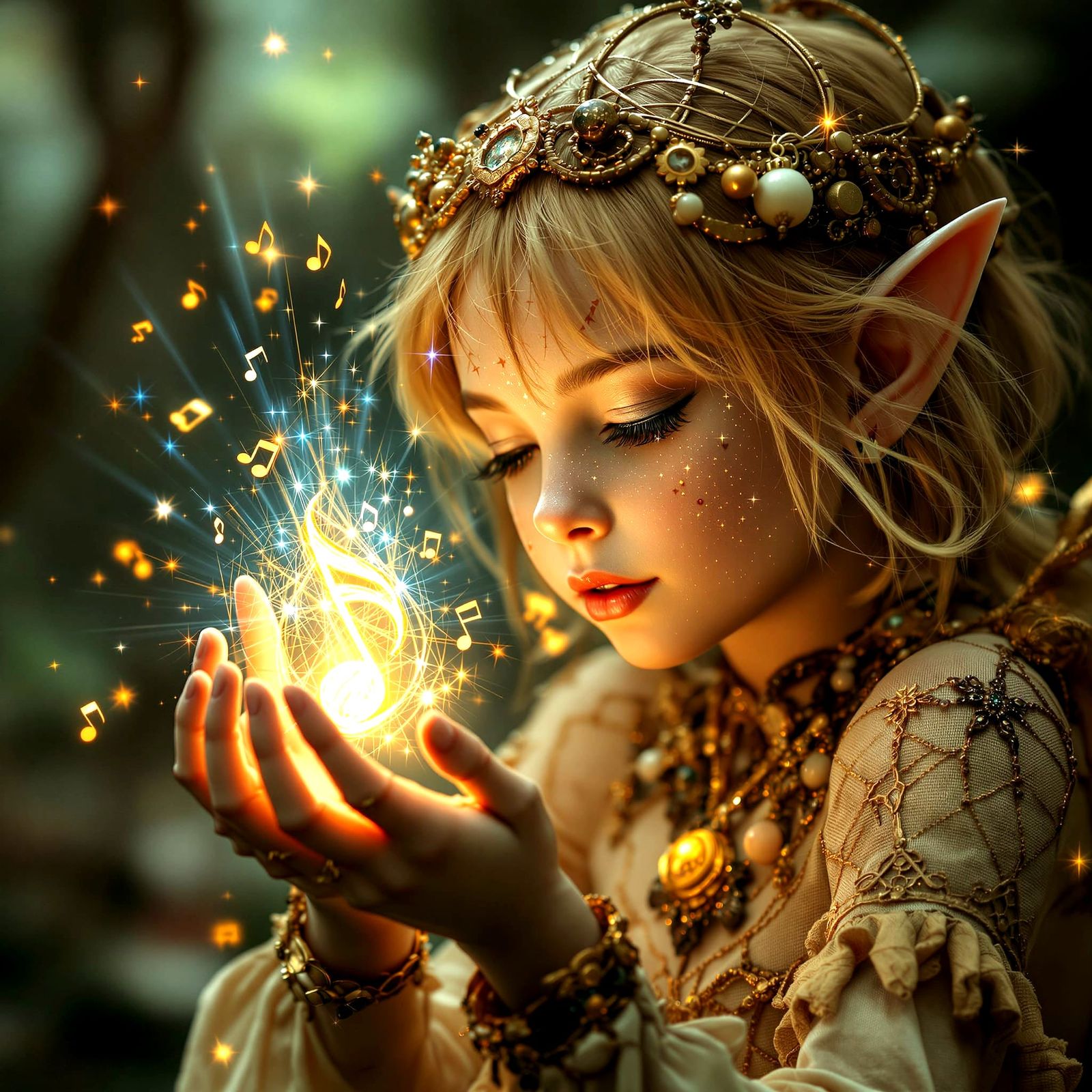 Adorable Fairy Playing With Glowing Music Note Jewel