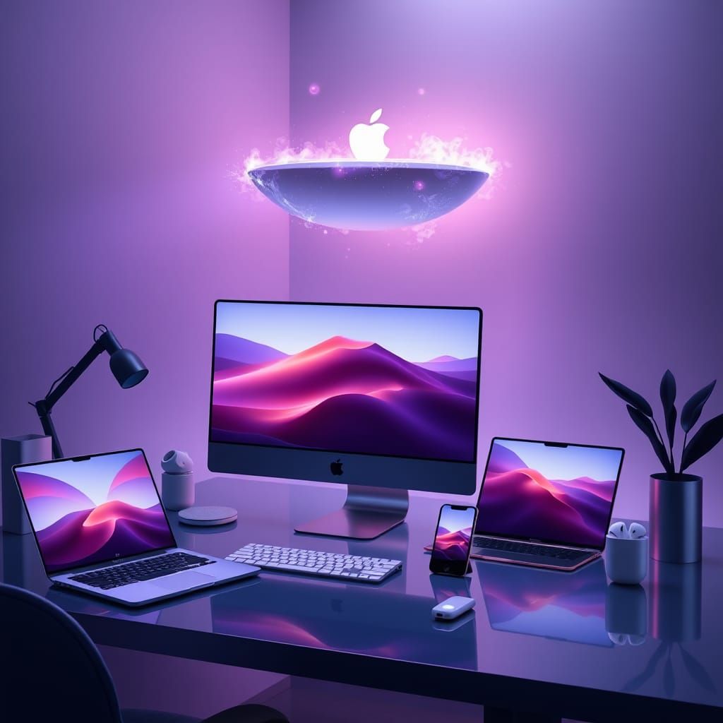 Futuristic Apple Workspace in a Matte Painting Style