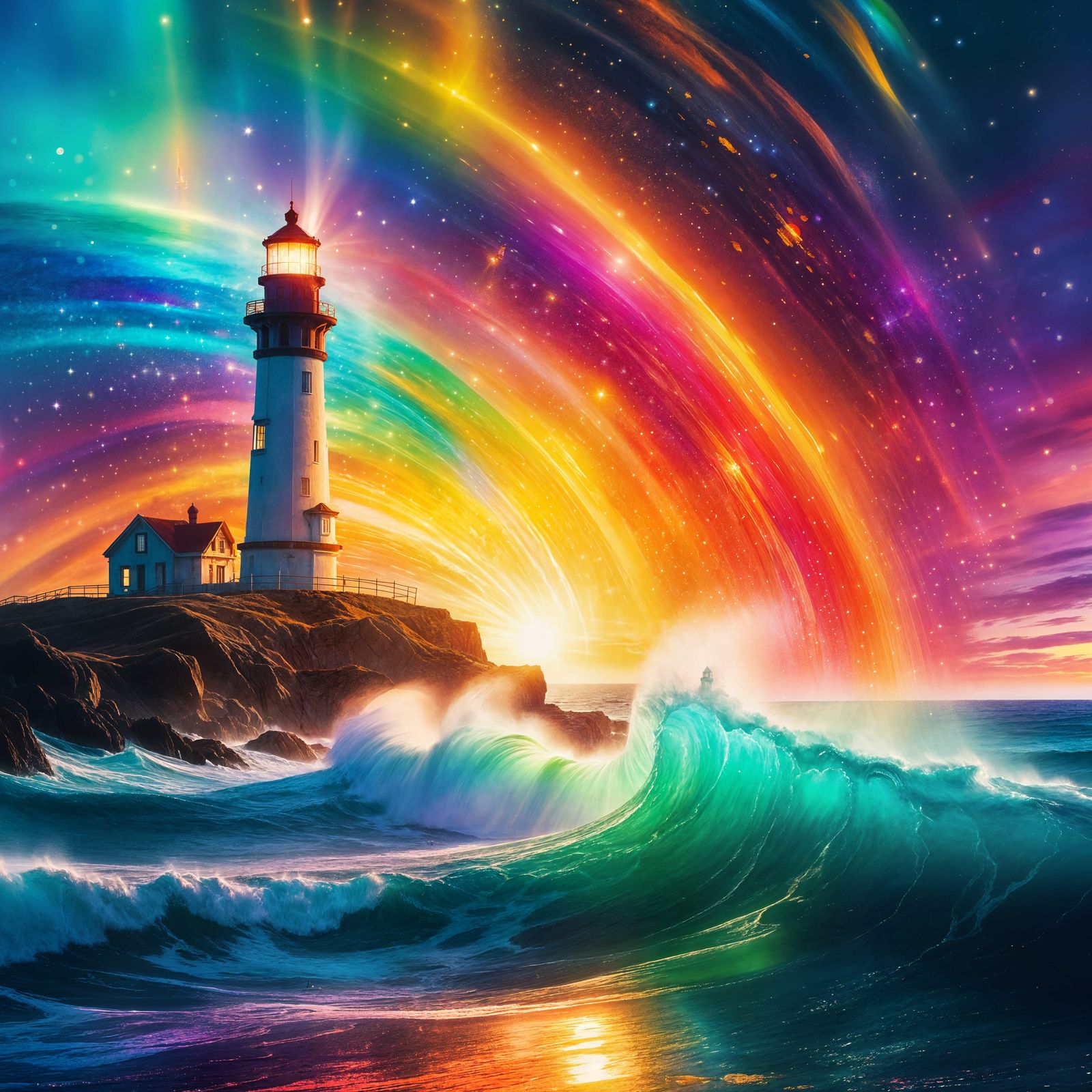 Magical Rainbow Beach at Sunrise: Watercolor Painting