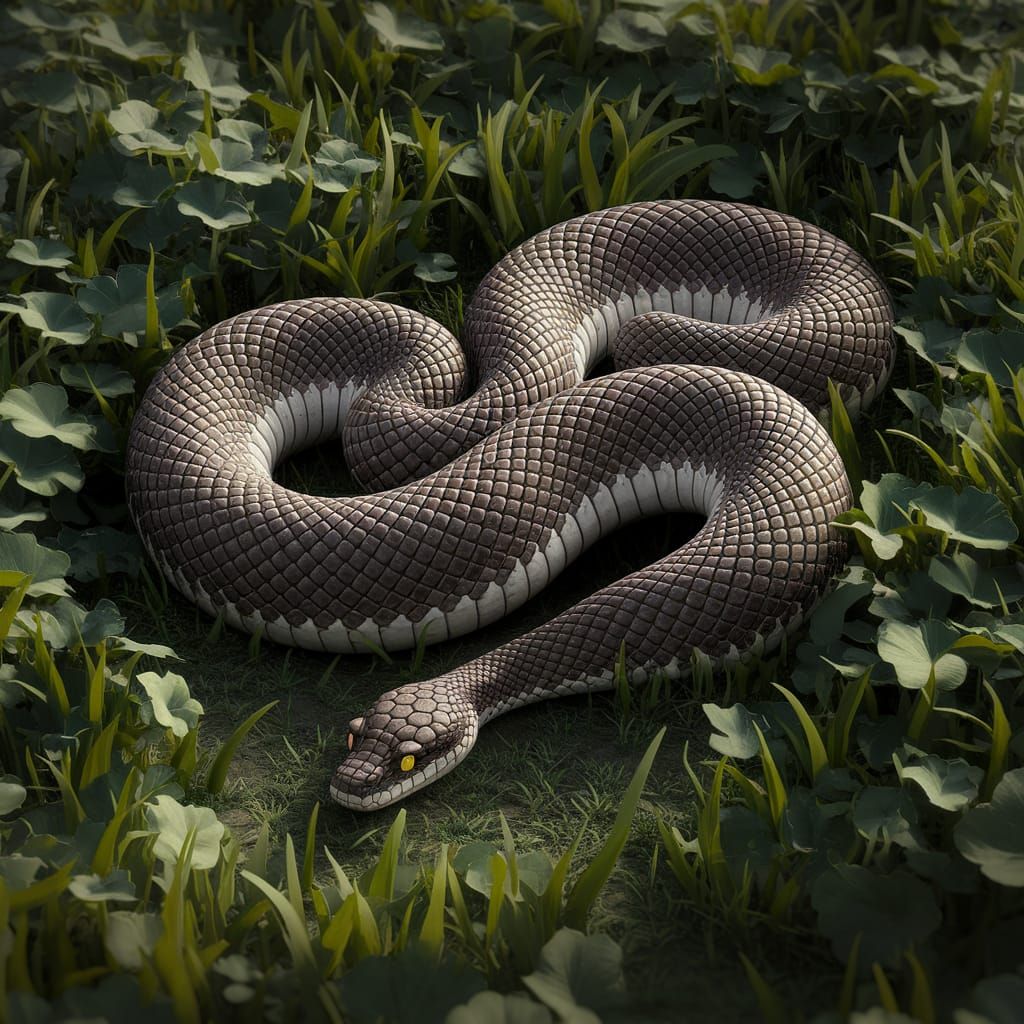 Sleeping Snake in Grass, Detailed Matte Painting